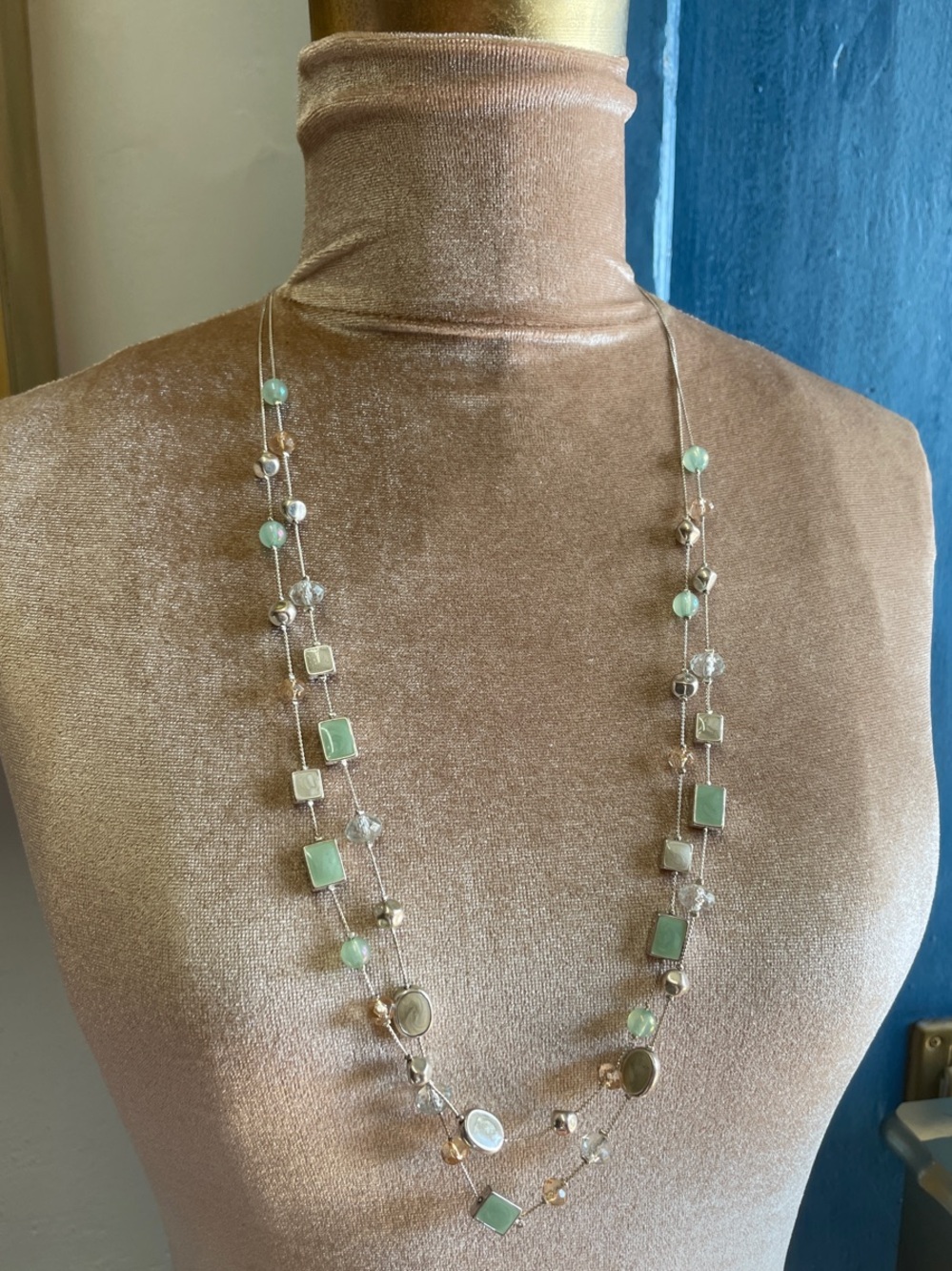 Delicate Multi-Shape Light Green Beaded Necklace